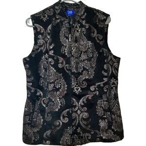 Tabi Vintage Simply Classic Black Sleeveless Fitted Mandarin Collar Vest Medium